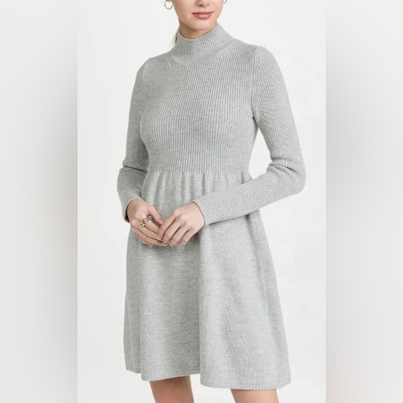 NWT Rebecca Taylor 100% merino wool gray peplum turtleneck sweater dress Ls - Picture 1 of 4